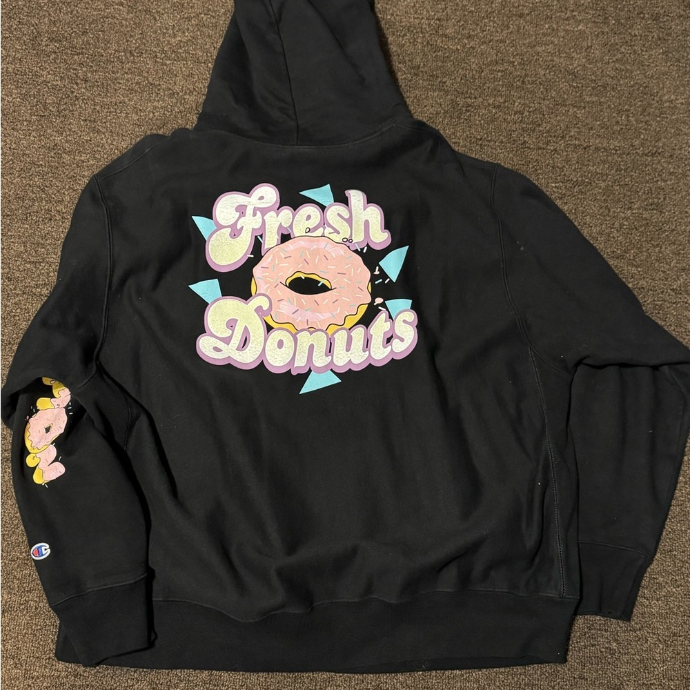 Champion Black Hoodie with Fresh Donuts Design